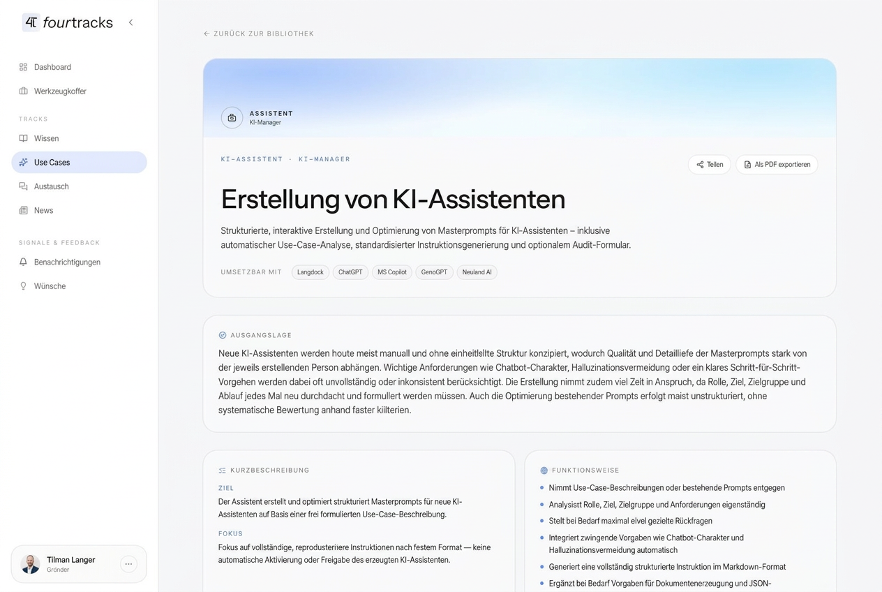 Detailseite eines Use Cases mit Ausgangslage, Kurzbeschreibung und Funktionsweise